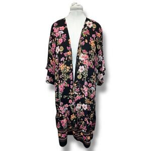 Time and Tru Women’s Oversize Longline Open Front Floral Print Kimono, L/XL